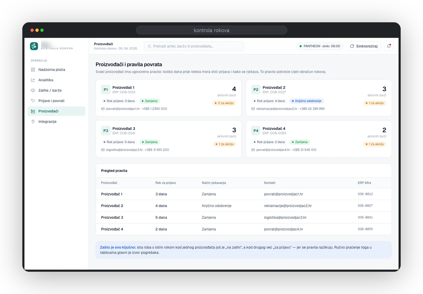Producers screen — return rules as configuration.
